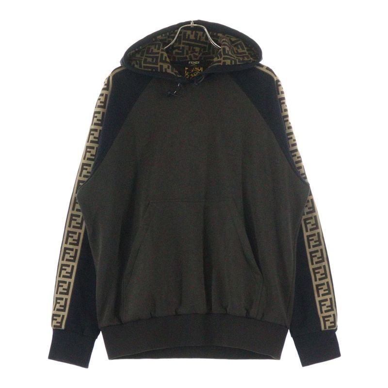 Fendi Zucca Pattern Line Raglan Sleeve Pullover Sweatshirt Hoodie Black Brown
