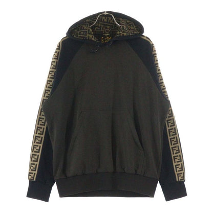 Fendi Zucca Pattern Line Raglan Sleeve Pullover Sweatshirt Hoodie Black Brown
