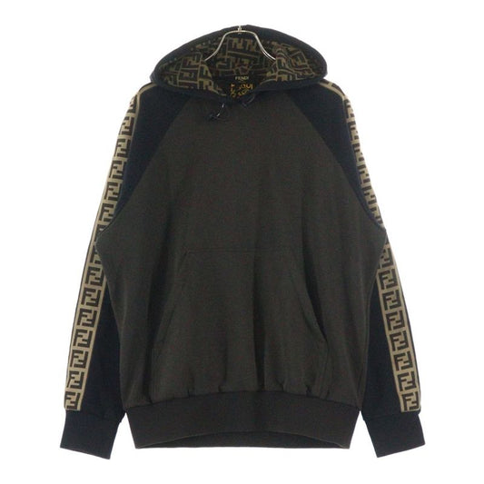 Fendi Zucca Pattern Line Raglan Sleeve Pullover Sweatshirt Hoodie Black Brown