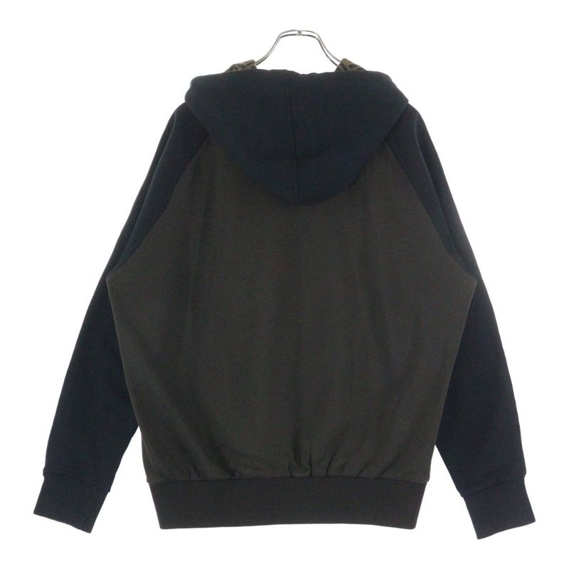 Fendi Zucca Pattern Line Raglan Sleeve Pullover Sweatshirt Hoodie Black Brown