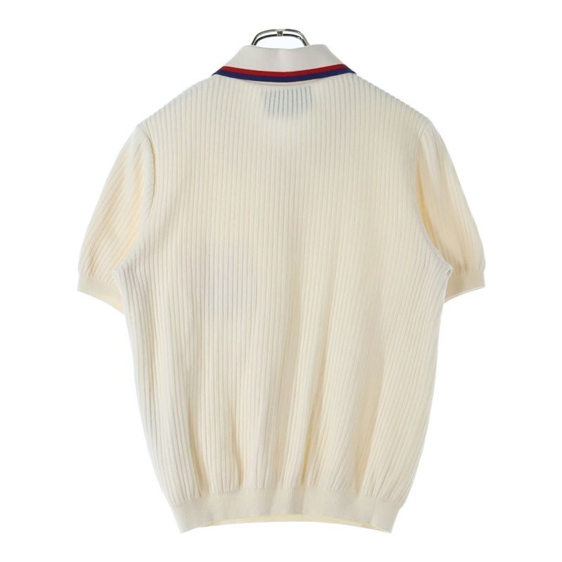 Gucci Patch Logo Cotton Ribbed Knit Short Sleeves Polo Shirt Sweater Ivory