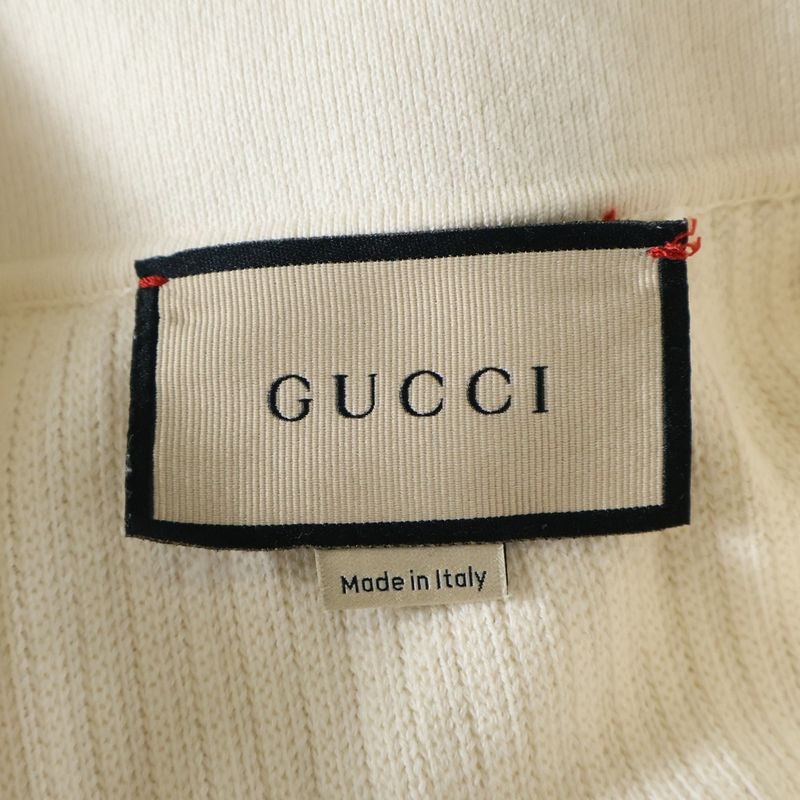Gucci Patch Logo Cotton Ribbed Knit Short Sleeves Polo Shirt Sweater Ivory