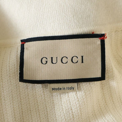 Gucci Patch Logo Cotton Ribbed Knit Short Sleeves Polo Shirt Sweater Ivory