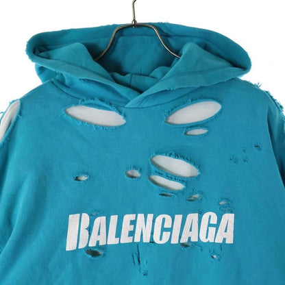 Balenciaga 21SS Caps Destroyed Hoodie Destroyed Logo Print Pullover Sweatshirt