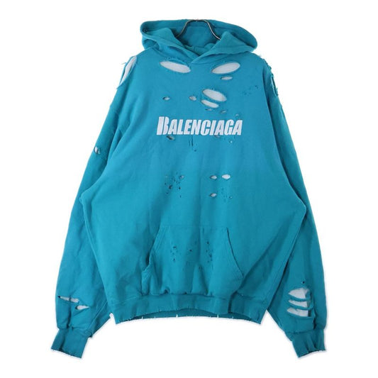 Balenciaga 21SS Caps Destroyed Hoodie Destroyed Logo Print Pullover Sweatshirt
