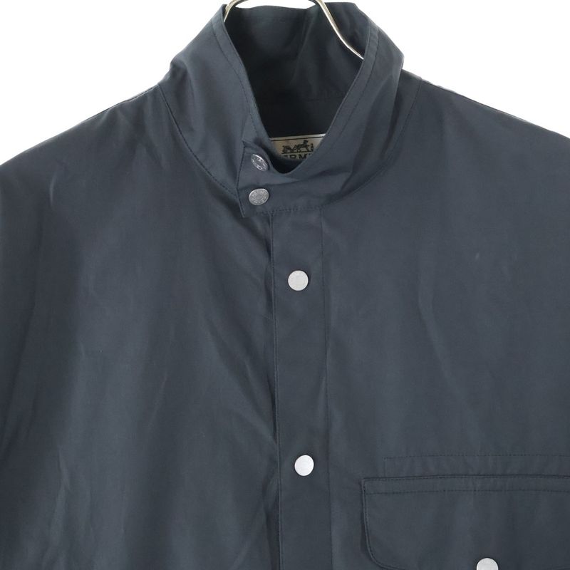 Hermes Serie Snap Button Stand Collar Cotton Multipockets Long Sleeve Shirt