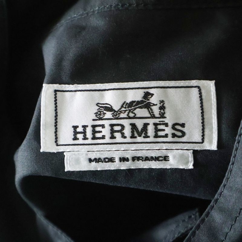 Hermes Serie Snap Button Stand Collar Cotton Multipockets Long Sleeve Shirt