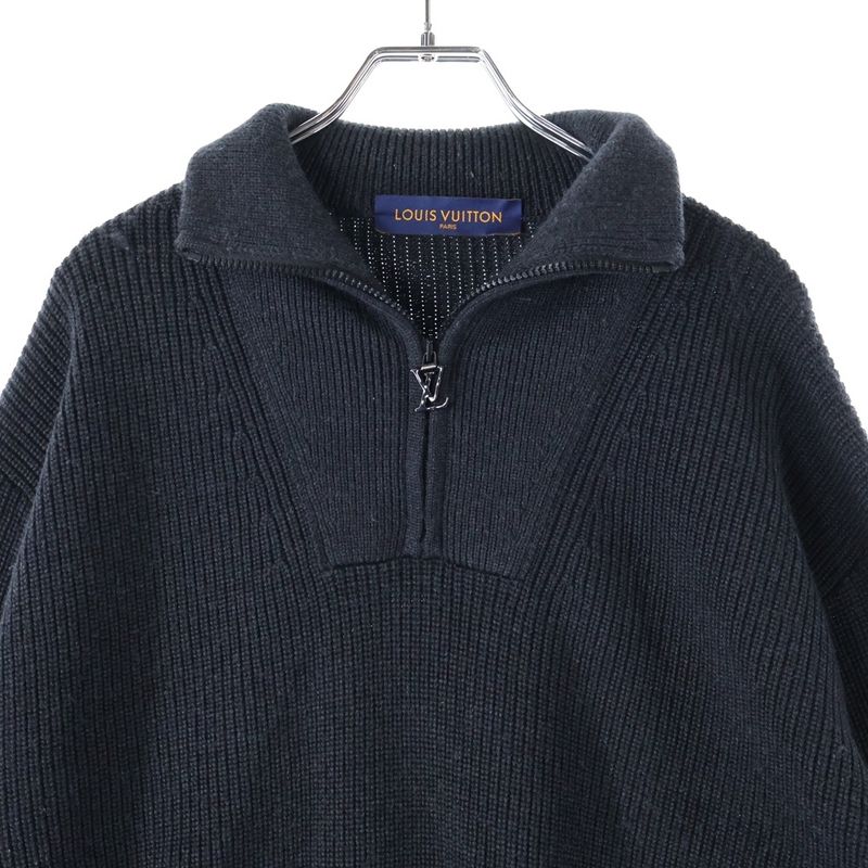 Louis Vuitton 22SS Signature Logo Embroidered Wool Half-zip Knit Sweater Black