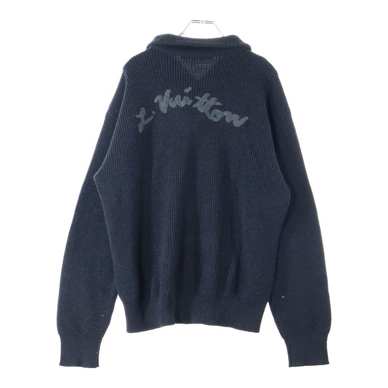 Louis Vuitton 22SS Signature Logo Embroidered Wool Half-zip Knit Sweater Black