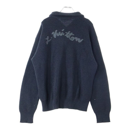 Louis Vuitton 22SS Signature Logo Embroidered Wool Half-zip Knit Sweater Black