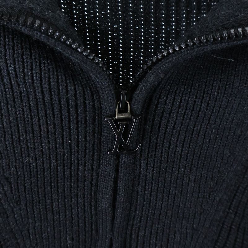Louis Vuitton 22SS Signature Logo Embroidered Wool Half-zip Knit Sweater Black