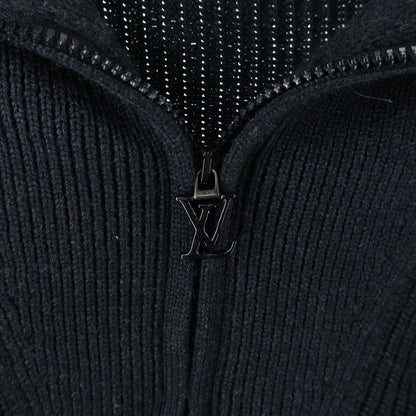 Louis Vuitton 22SS Signature Logo Embroidered Wool Half-zip Knit Sweater Black
