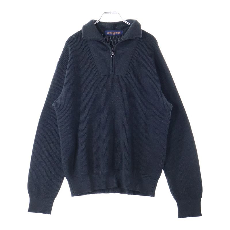 Louis Vuitton 22SS Signature Logo Embroidered Wool Half-zip Knit Sweater Black