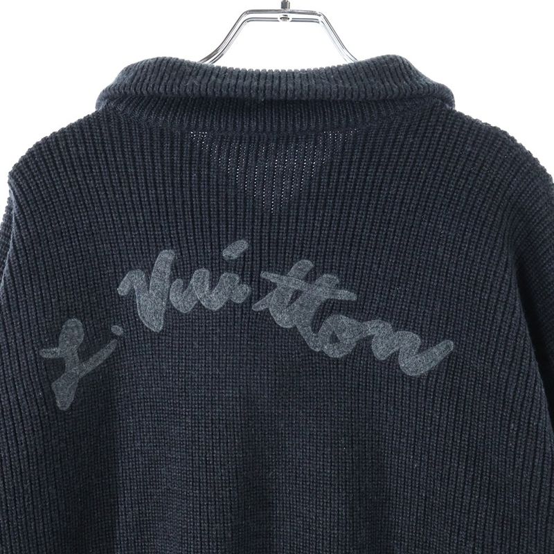 Louis Vuitton 22SS Signature Logo Embroidered Wool Half-zip Knit Sweater Black