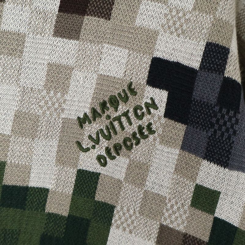 Louis Vuitton 24SS Damoflauge Jacquard Crewneck Cotton Knit Sweater Green Rm241