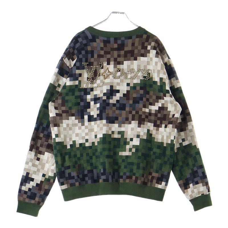 Louis Vuitton 24SS Damoflauge Jacquard Crewneck Cotton Knit Sweater Green Rm241