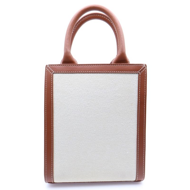 Celine Vertical Mini Cabas Mini Tote Handbag Brown X Ivory Leather X Canvas
