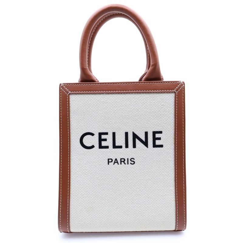 Celine Vertical Mini Cabas Mini Tote Handbag Brown X Ivory Leather X Canvas