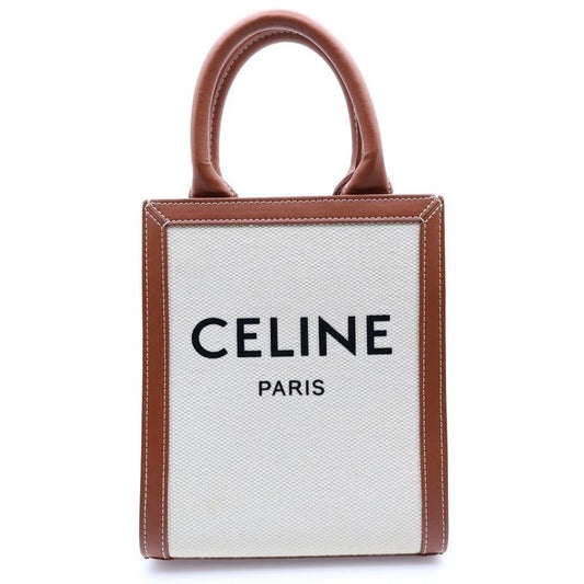 Celine Vertical Mini Cabas Mini Tote Handbag Brown X Ivory Leather X Canvas