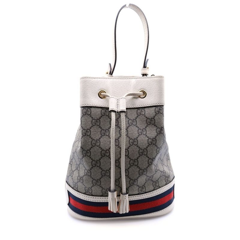 Gucci Ophidia Small Bucket Bag GG Supreme Canvas Handbag Shoulder Bag White And