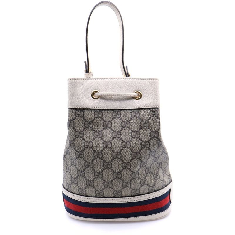 Gucci Ophidia Small Bucket Bag GG Supreme Canvas Handbag Shoulder Bag White And