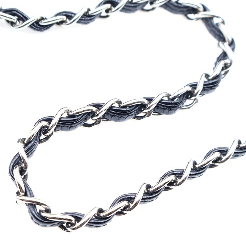 Chanel Matelasse 24 Single Flap Double Chain Shoulder Bag Black Patent Silver