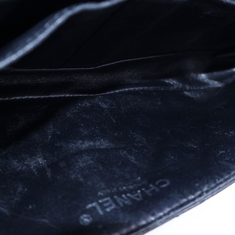 Chanel Matelasse 24 Single Flap Double Chain Shoulder Bag Black Patent Silver