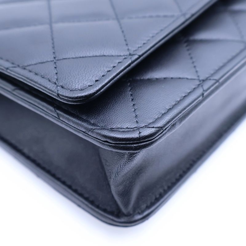 Chanel Matelasse Top Handle Chain Wallet Shoulder Bag Black Lambskin Gold