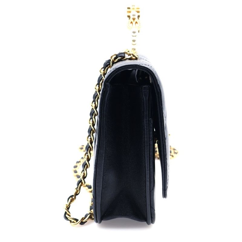 Chanel Matelasse Top Handle Chain Wallet Shoulder Bag Black Lambskin Gold