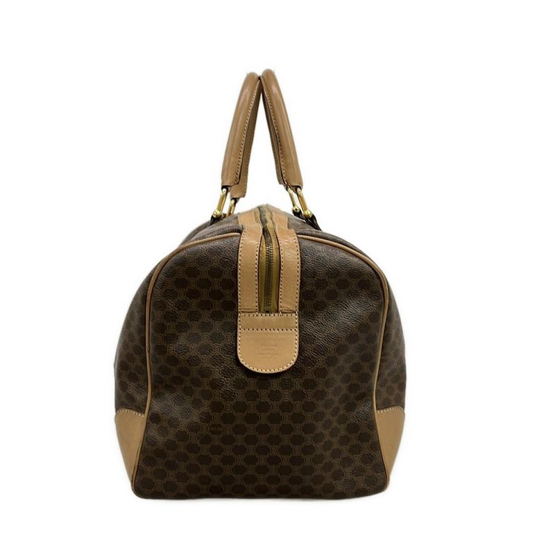 Celine Boston Bag Macadam Pattern Dark Brown And Beige Leather