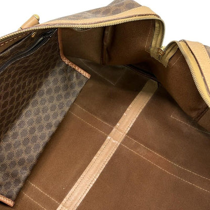 Celine Boston Bag Macadam Pattern Dark Brown And Beige Leather