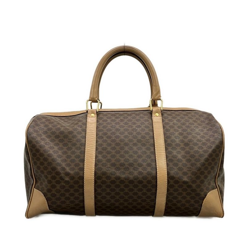 Celine Boston Bag Macadam Pattern Dark Brown And Beige Leather