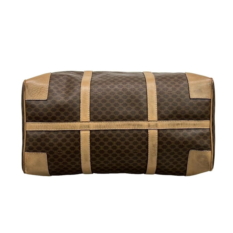 Celine Boston Bag Macadam Pattern Dark Brown And Beige Leather