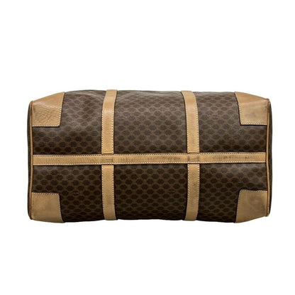 Celine Boston Bag Macadam Pattern Dark Brown And Beige Leather