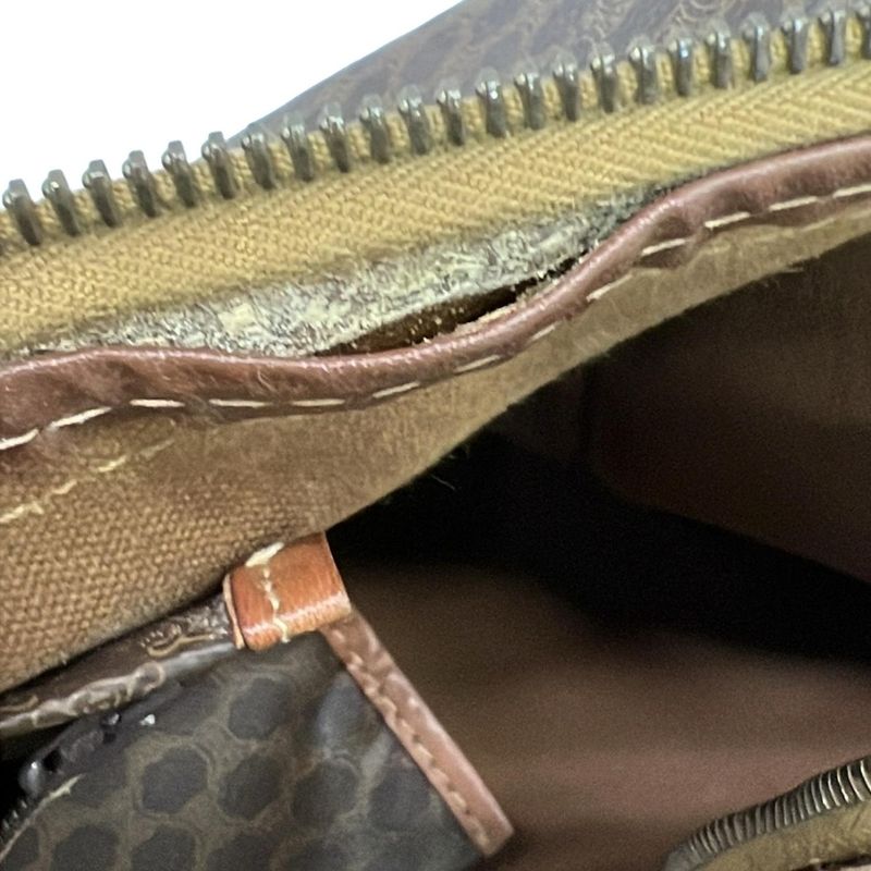 Celine Boston Bag Macadam Pattern Dark Brown And Beige Leather