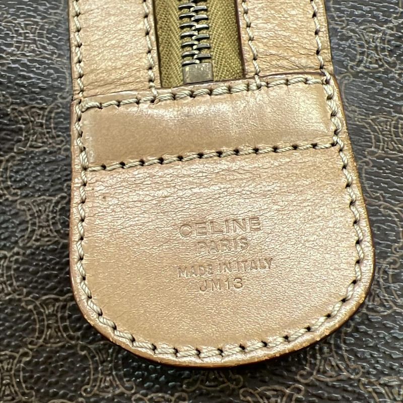 Celine Boston Bag Macadam Pattern Dark Brown And Beige Leather