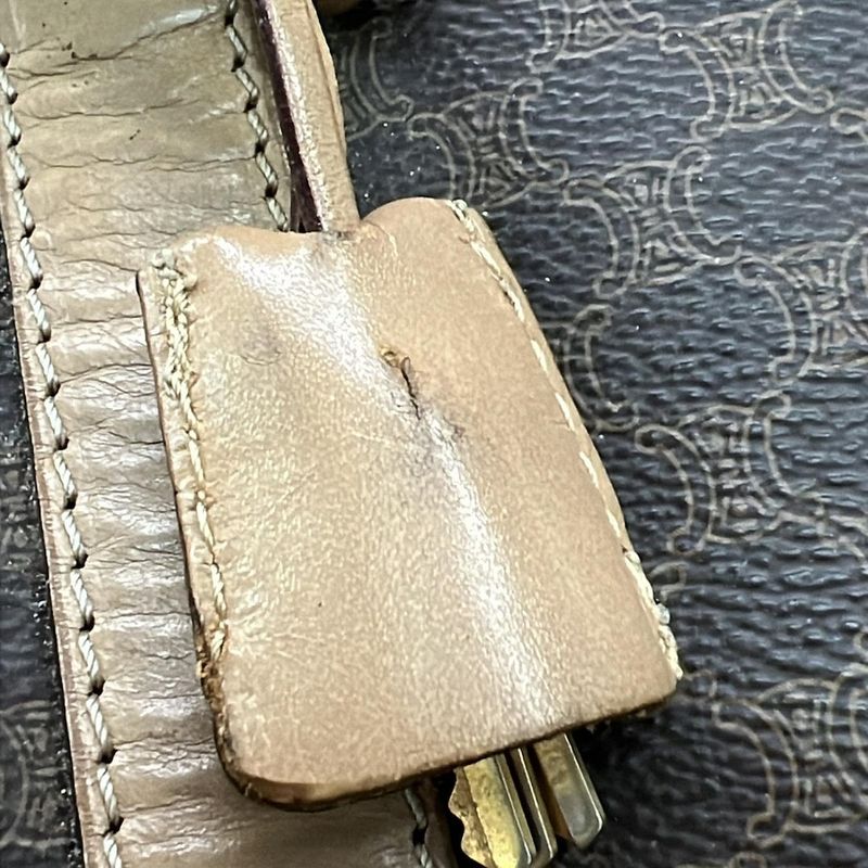 Celine Boston Bag Macadam Pattern Dark Brown And Beige Leather