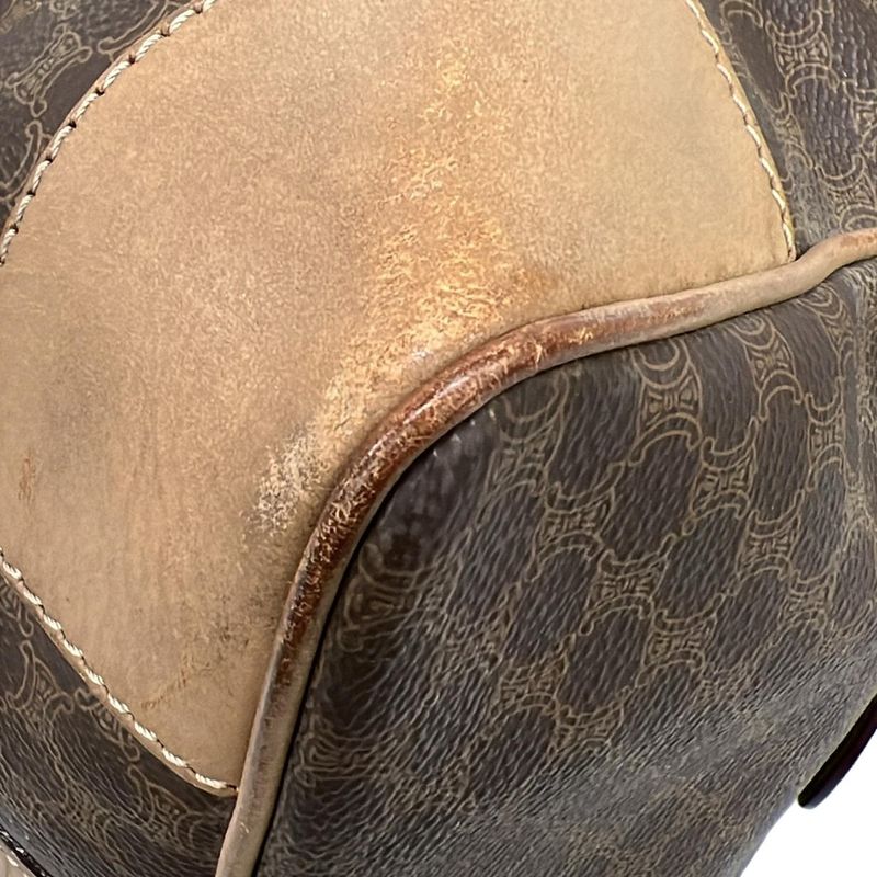 Celine Boston Bag Macadam Pattern Dark Brown And Beige Leather