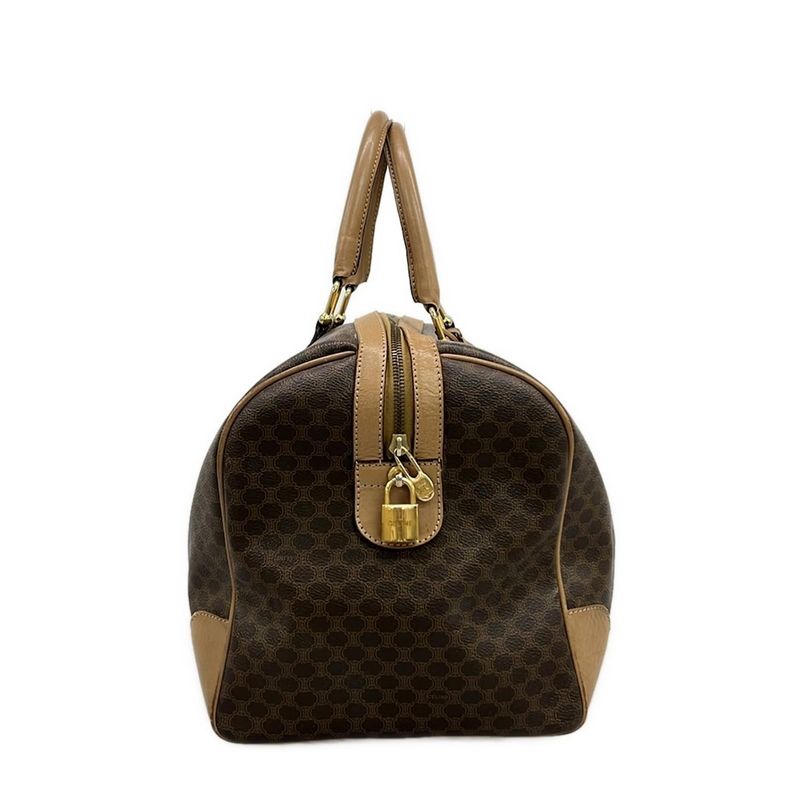 Celine Boston Bag Macadam Pattern Dark Brown And Beige Leather