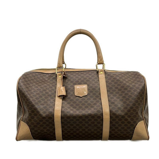 Celine Boston Bag Macadam Pattern Dark Brown And Beige Leather