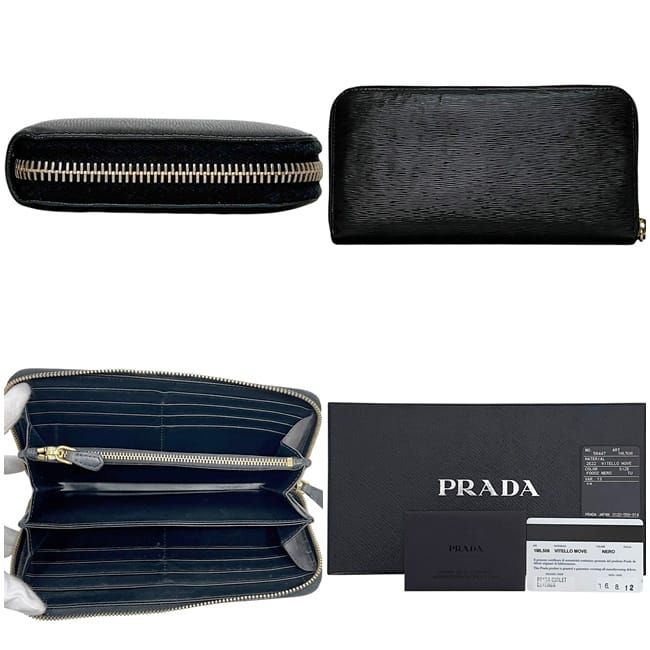 Prada Round Zipper Long Wallet Black NERO Vittero Move