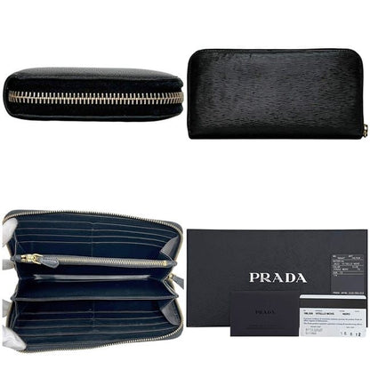 Prada Round Zipper Long Wallet Black NERO Vittero Move
