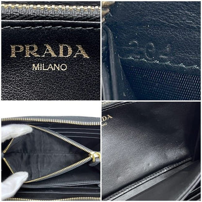 Prada Round Zipper Long Wallet Black NERO Vittero Move