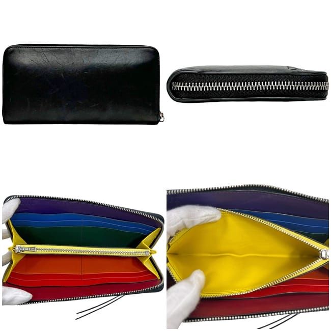 Loewe Round Zipper Long Wallet Rainbow Wallet Black