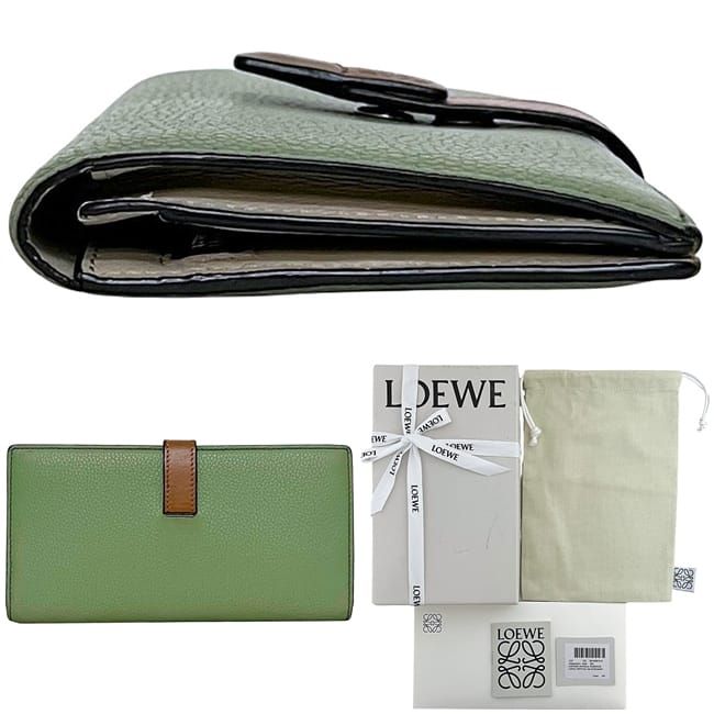 Loewe Folded Long Wallet Vertical Wallet Khaki Green Anagram