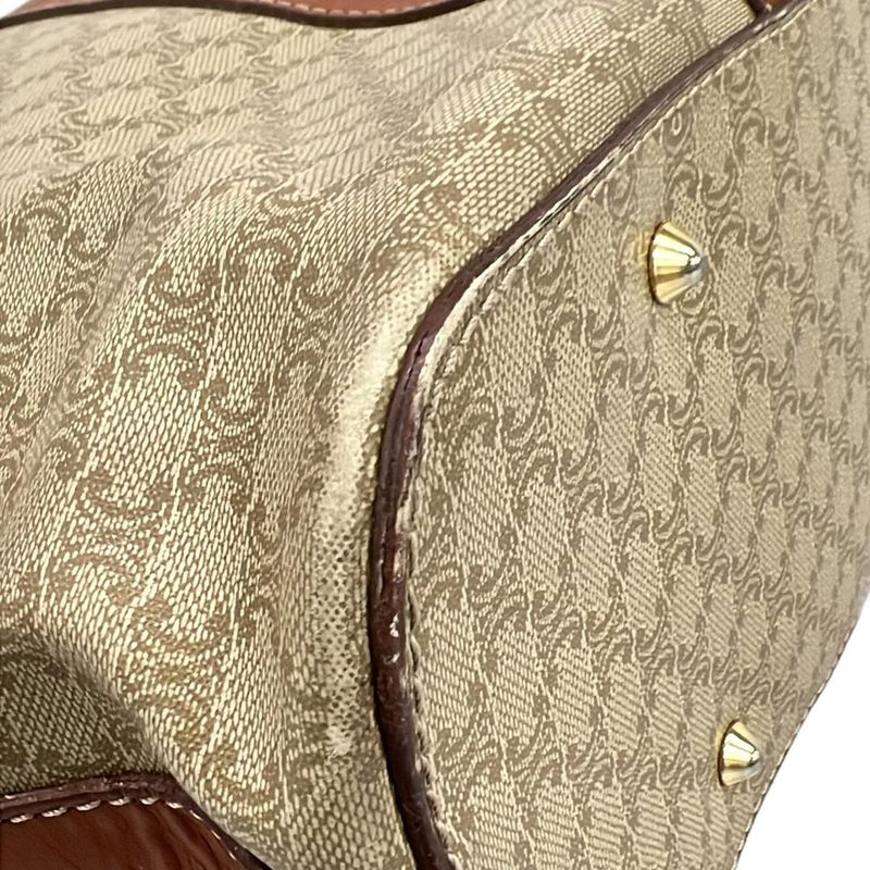 Celine Shoulder Bag Macadam Pattern Beige And Brown Leather