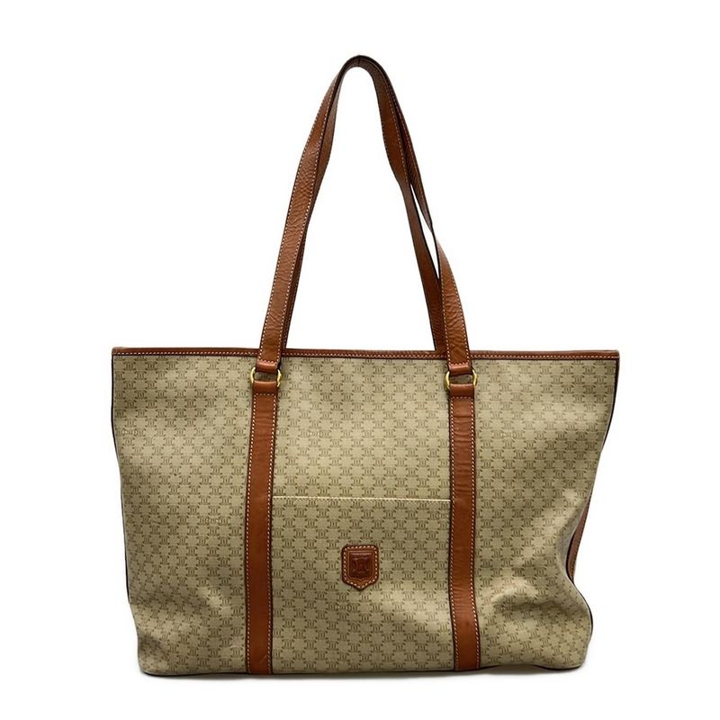Celine Shoulder Bag Macadam Pattern Beige And Brown Leather