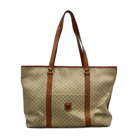 Celine Shoulder Bag Macadam Pattern Beige And Brown Leather
