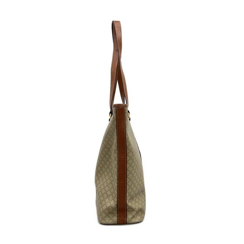 Celine Shoulder Bag Macadam Pattern Beige And Brown Leather