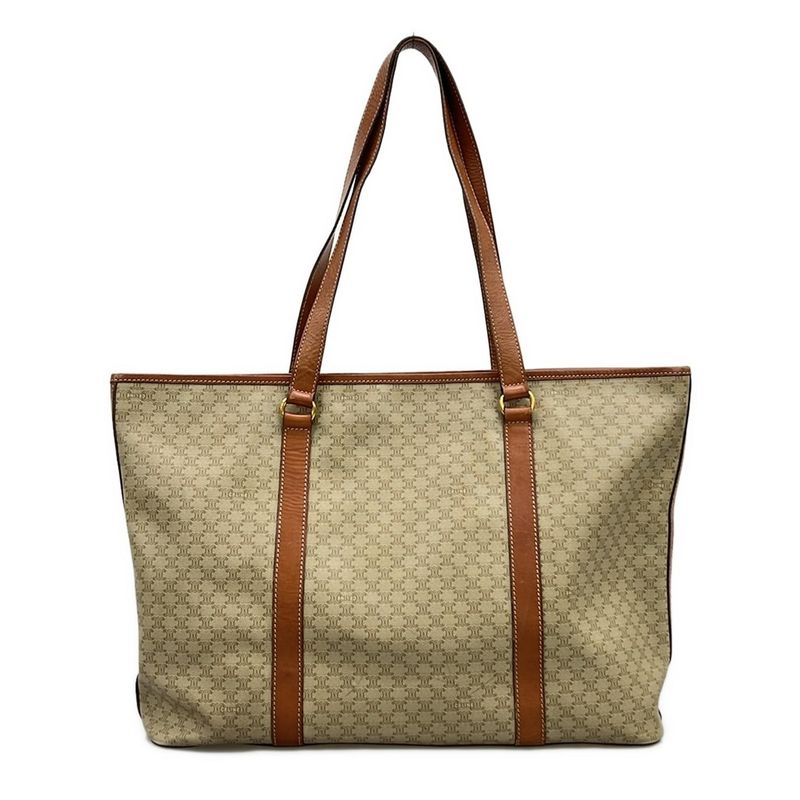 Celine Shoulder Bag Macadam Pattern Beige And Brown Leather